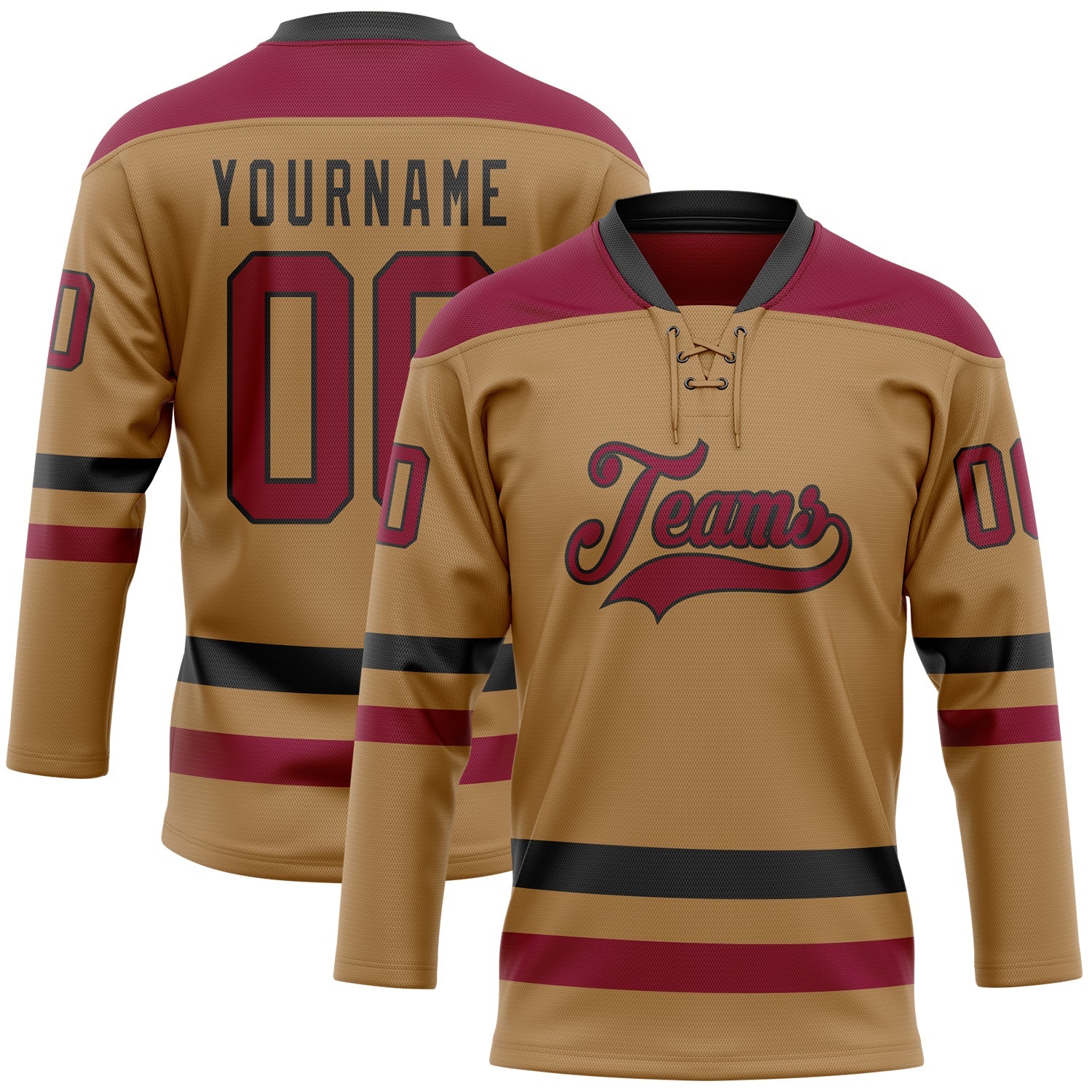 Custom Old Gold Maroon-Black Hockey Lace Neck Jersey - Sky-Custom