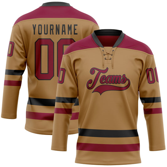 Custom Old Gold Maroon-Black Hockey Lace Neck Jersey - Sky-Custom