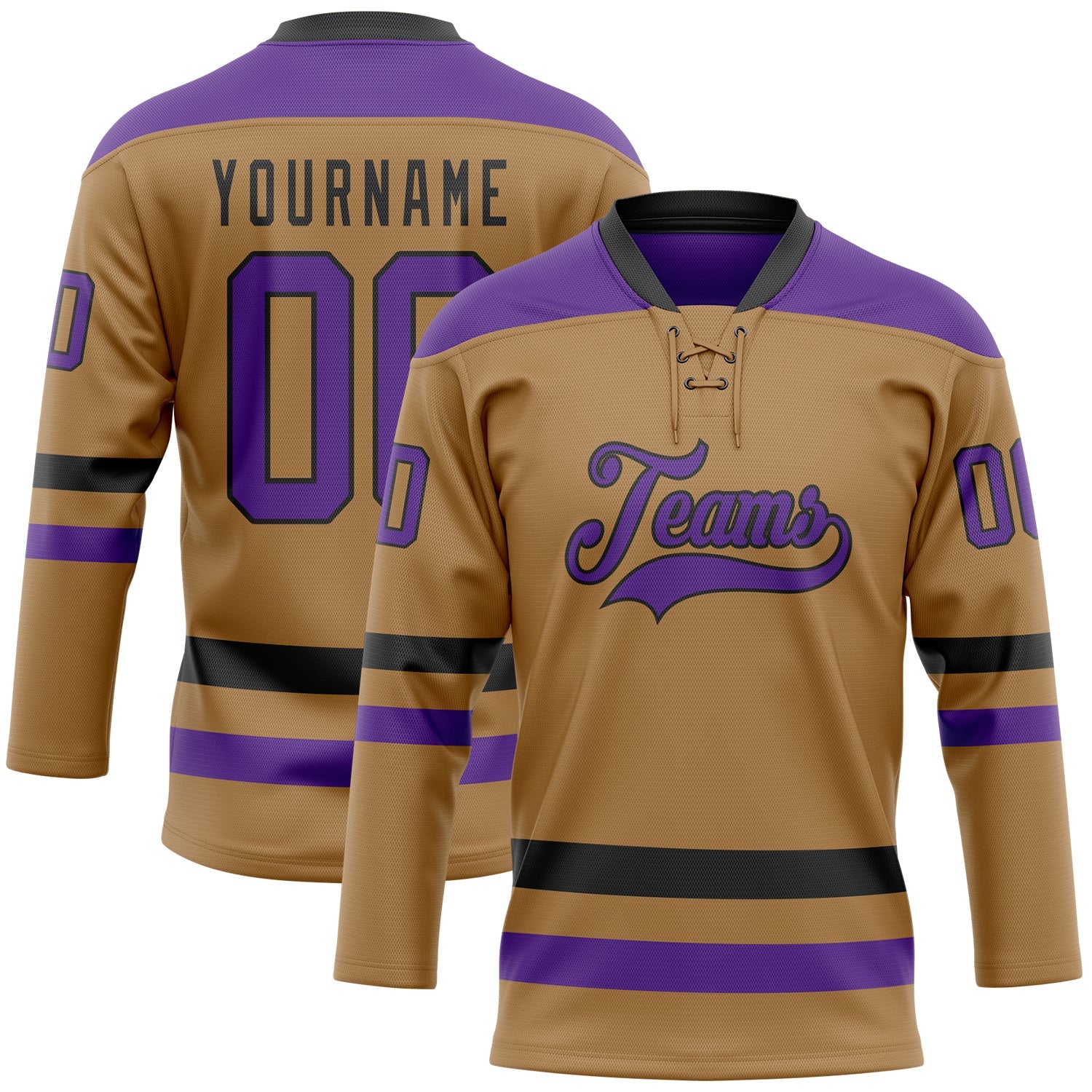 Custom Old Gold Purple-Black Hockey Lace Neck Jersey - Sky-Custom