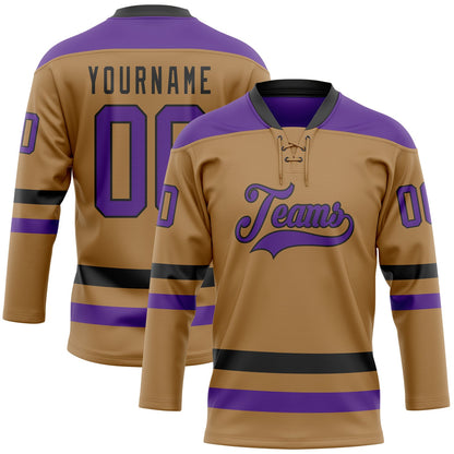 Custom Old Gold Purple-Black Hockey Lace Neck Jersey - Sky-Custom