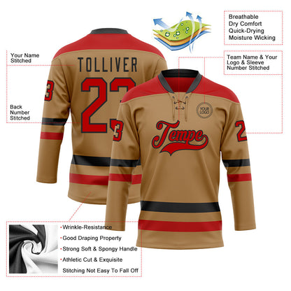Custom Old Gold Red-Black Hockey Lace Neck Jersey - Sky-Custom