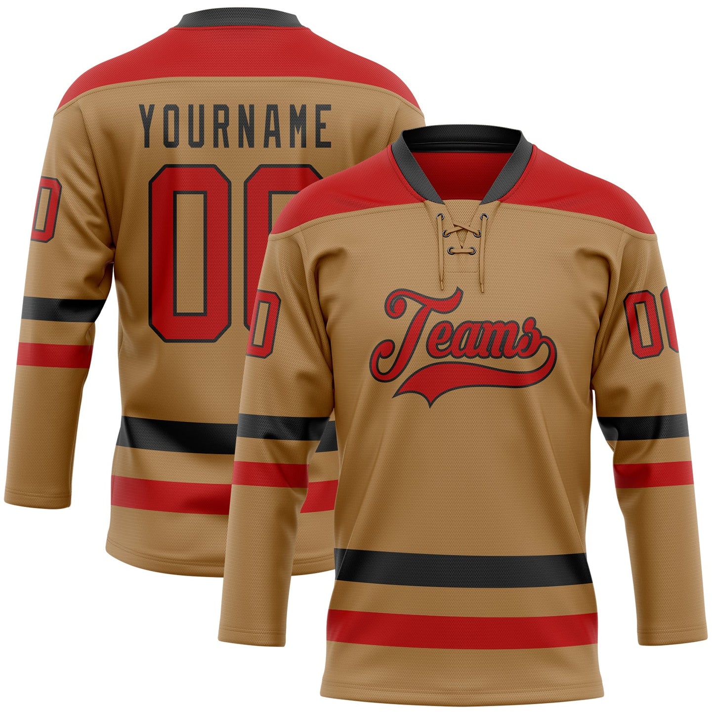 Custom Old Gold Red-Black Hockey Lace Neck Jersey - Sky-Custom