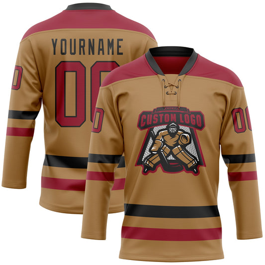Custom Old Gold Cardinal-Black Hockey Lace Neck Jersey - Sky-Custom