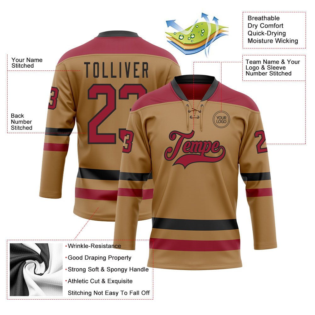 Custom Old Gold Cardinal-Black Hockey Lace Neck Jersey - Sky-Custom