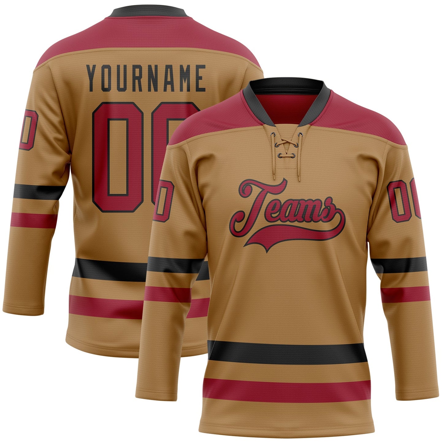 Custom Old Gold Cardinal-Black Hockey Lace Neck Jersey - Sky-Custom
