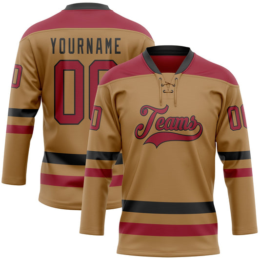 Custom Old Gold Cardinal-Black Hockey Lace Neck Jersey - Sky-Custom