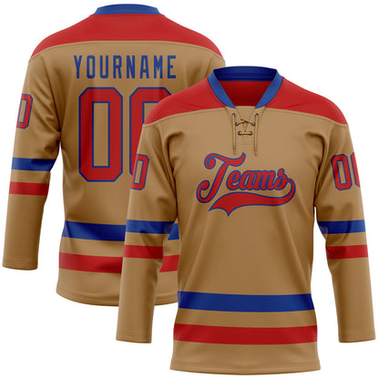 Custom Old Gold Red-Royal Hockey Lace Neck Jersey - Sky-Custom