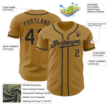 Custom Old Gold Black Authentic Baseball Jersey - Sky-Custom