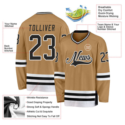 Custom Old Gold Black-White Hockey Jersey - Sky-Custom