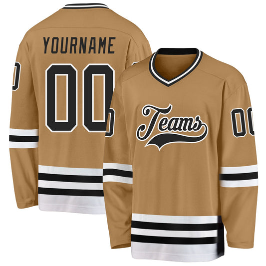 Custom Old Gold Black-White Hockey Jersey - Sky-Custom