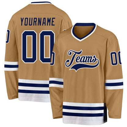 Custom Old Gold Navy-White Hockey Jersey - Sky-Custom