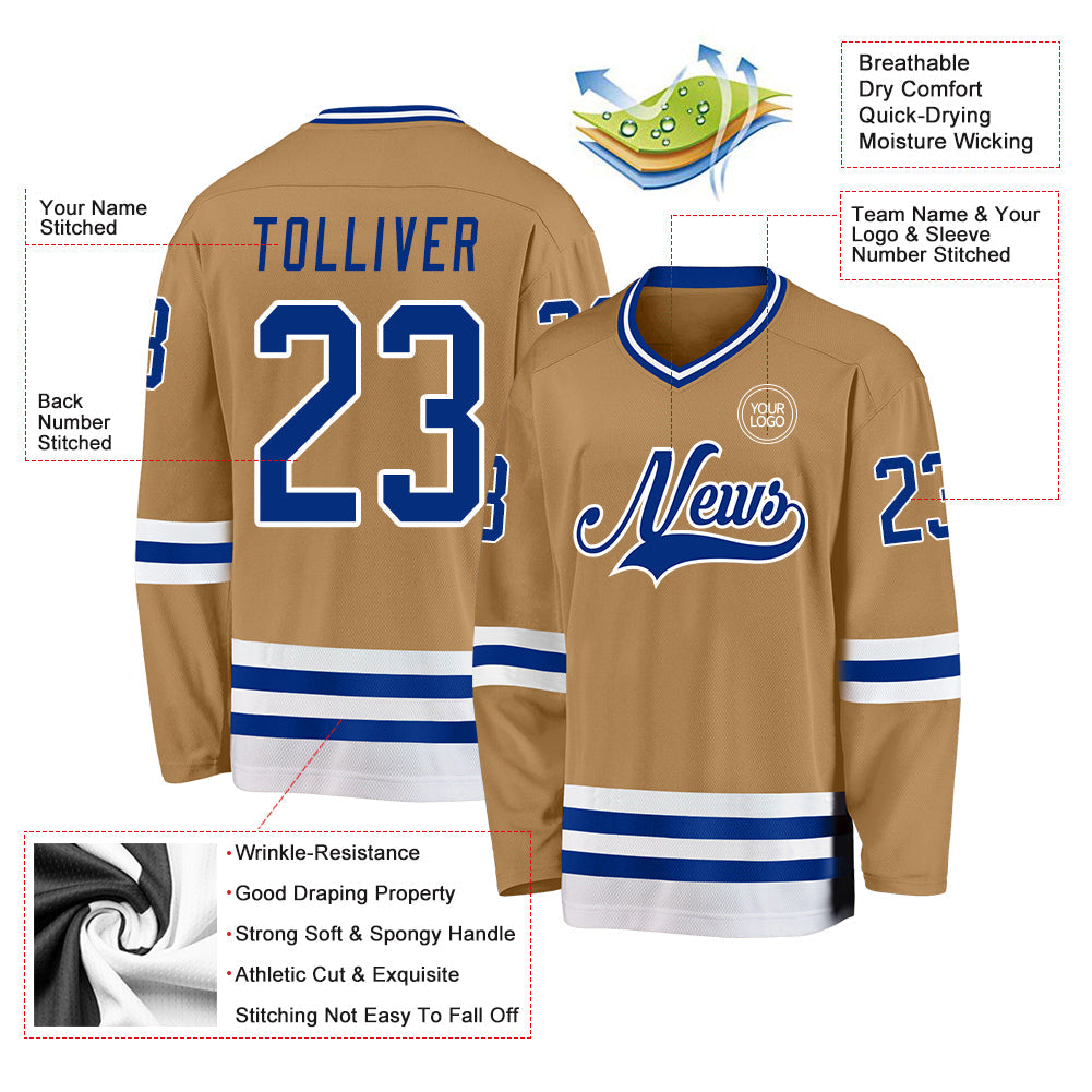 Custom Old Gold Royal-White Hockey Jersey - Sky-Custom