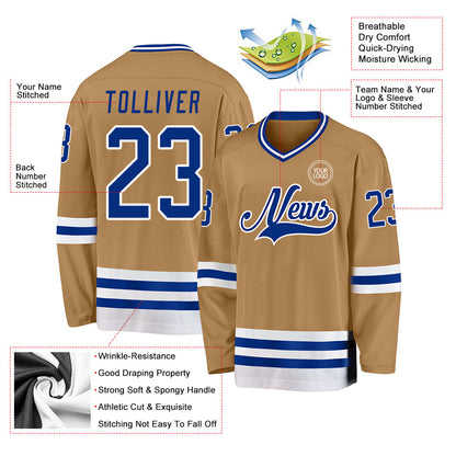 Custom Old Gold Royal-White Hockey Jersey - Sky-Custom