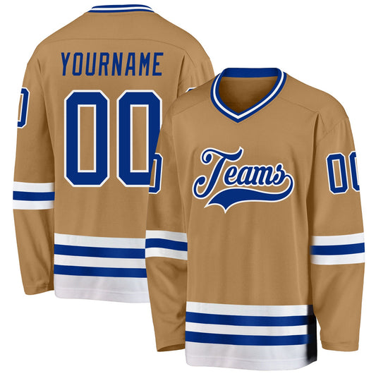 Custom Old Gold Royal-White Hockey Jersey - Sky-Custom