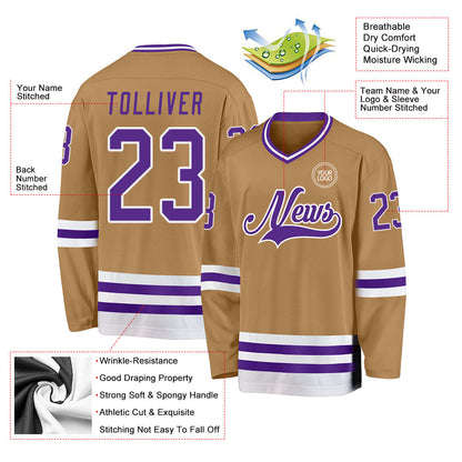 Custom Old Gold Purple-White Hockey Jersey - Sky-Custom