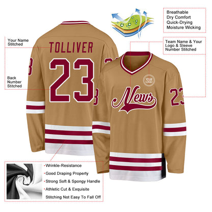 Custom Old Gold Maroon-White Hockey Jersey - Sky-Custom