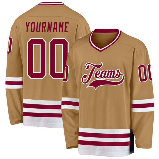 Custom Old Gold Maroon-White Hockey Jersey - Sky-Custom