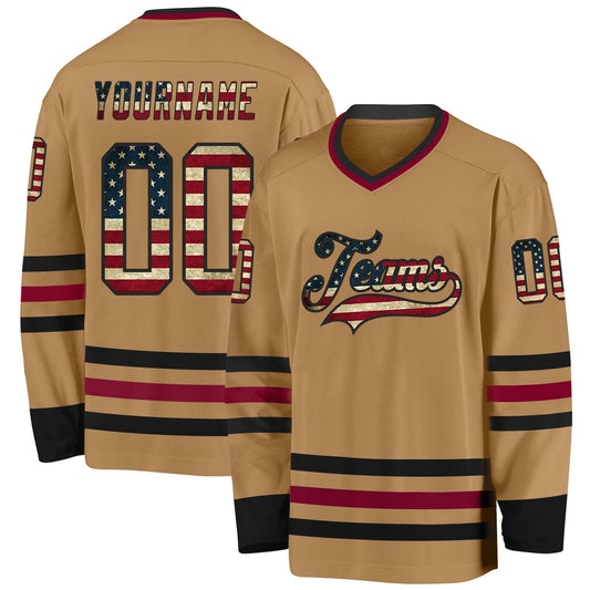 Custom Old Gold Vintage USA Flag Black-Maroon Hockey Jersey - Sky-Custom