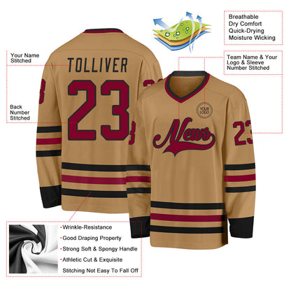 Custom Old Gold Maroon-Black Hockey Jersey - Sky-Custom