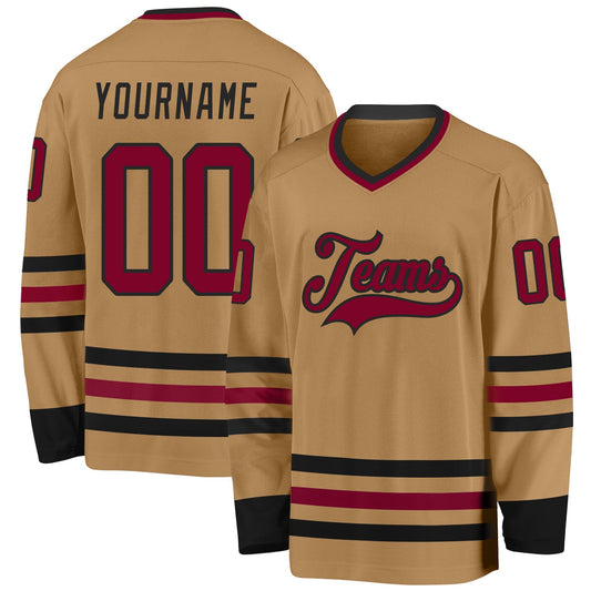 Custom Old Gold Maroon-Black Hockey Jersey - Sky-Custom