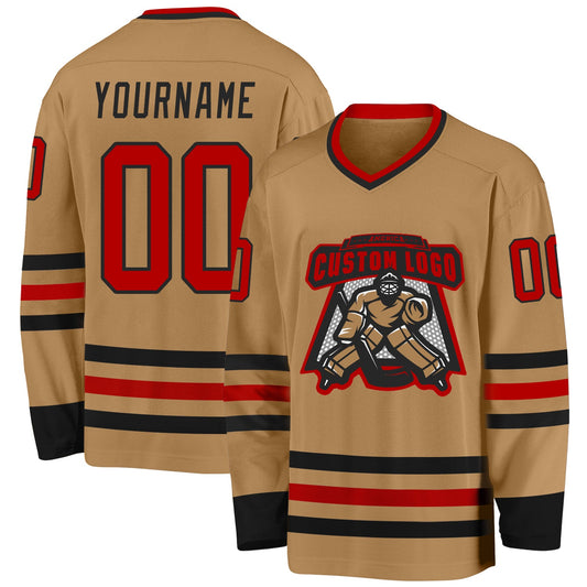 Custom Old Gold Red-Black Hockey Jersey - Sky-Custom