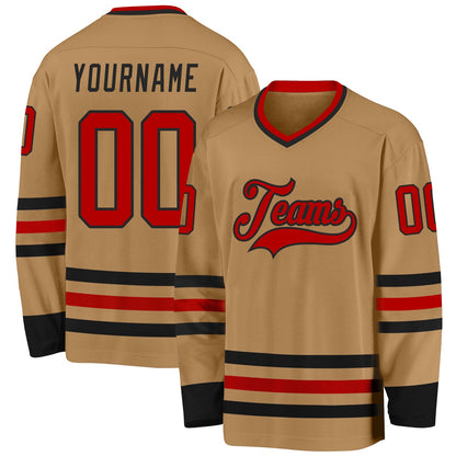 Custom Old Gold Red-Black Hockey Jersey - Sky-Custom