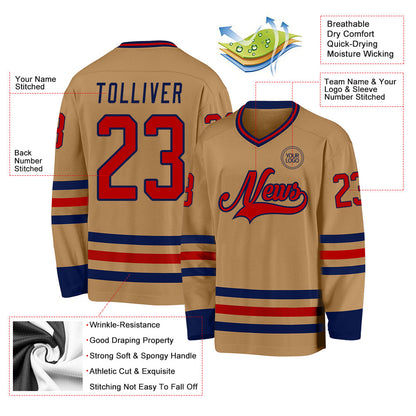 Custom Old Gold Red-Navy Hockey Jersey - Sky-Custom