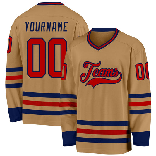 Custom Old Gold Red-Navy Hockey Jersey - Sky-Custom
