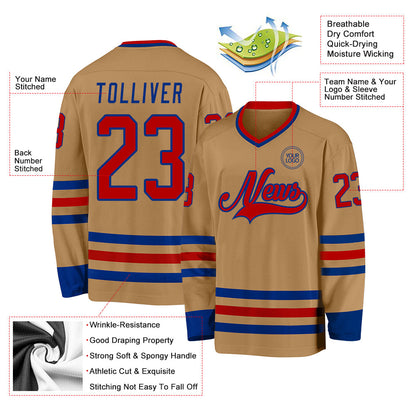 Custom Old Gold Red-Royal Hockey Jersey - Sky-Custom