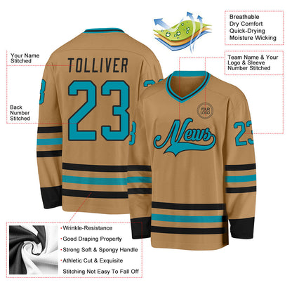 Custom Old Gold Teal-Black Hockey Jersey - Sky-Custom