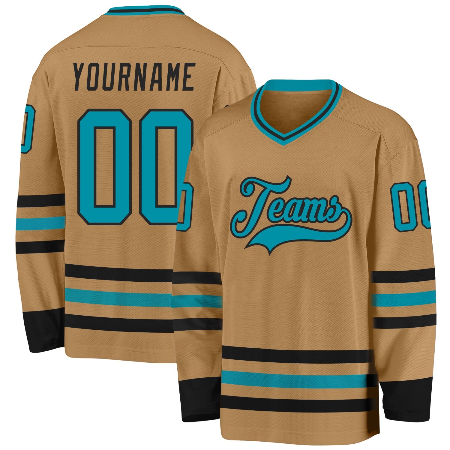 Custom Old Gold Teal-Black Hockey Jersey - Sky-Custom