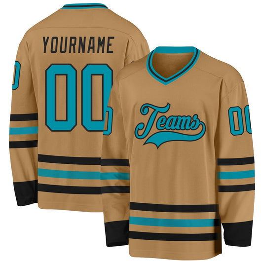 Custom Old Gold Teal-Black Hockey Jersey - Sky-Custom