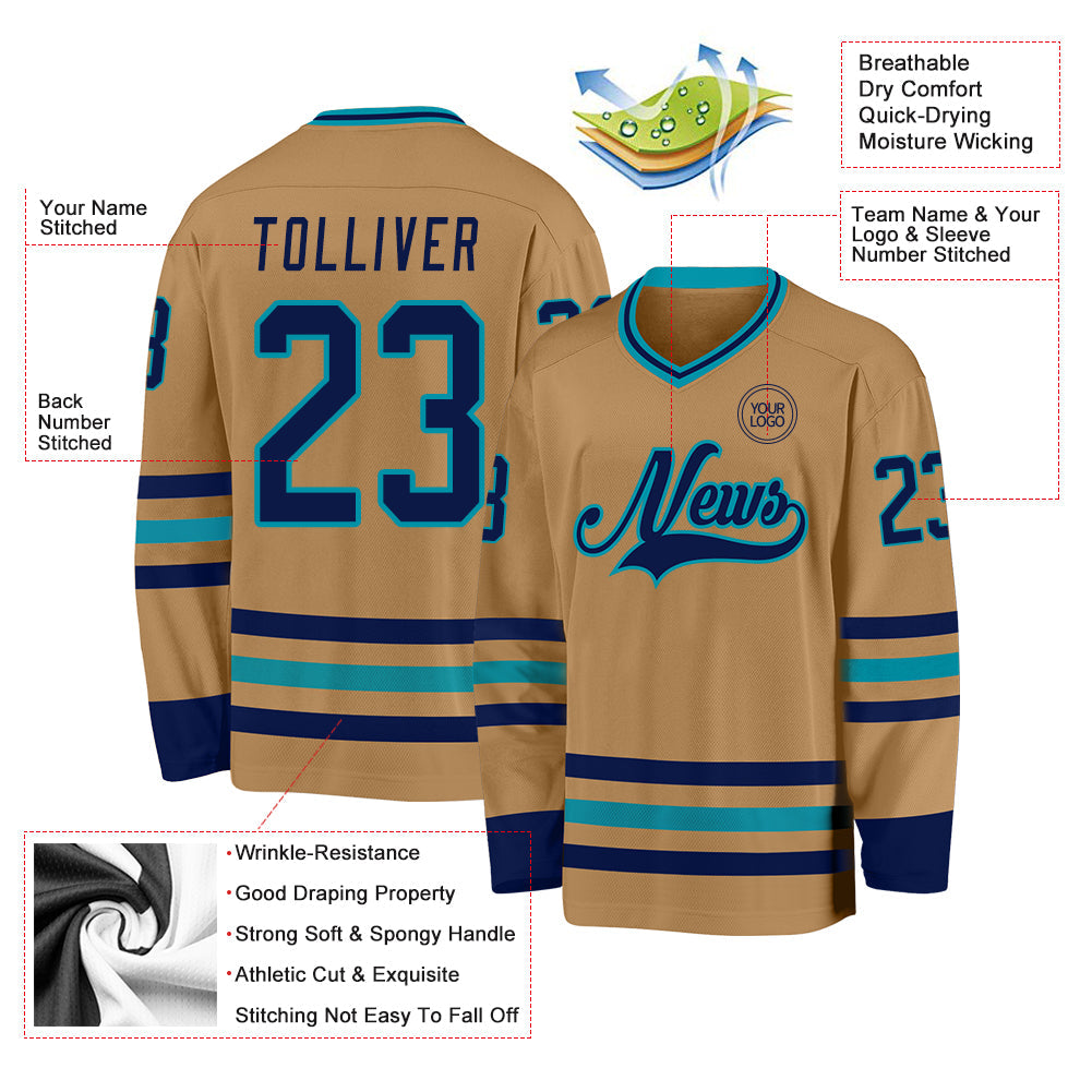 Custom Old Gold Navy-Teal Hockey Jersey - Sky-Custom