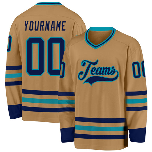 Custom Old Gold Navy-Teal Hockey Jersey - Sky-Custom