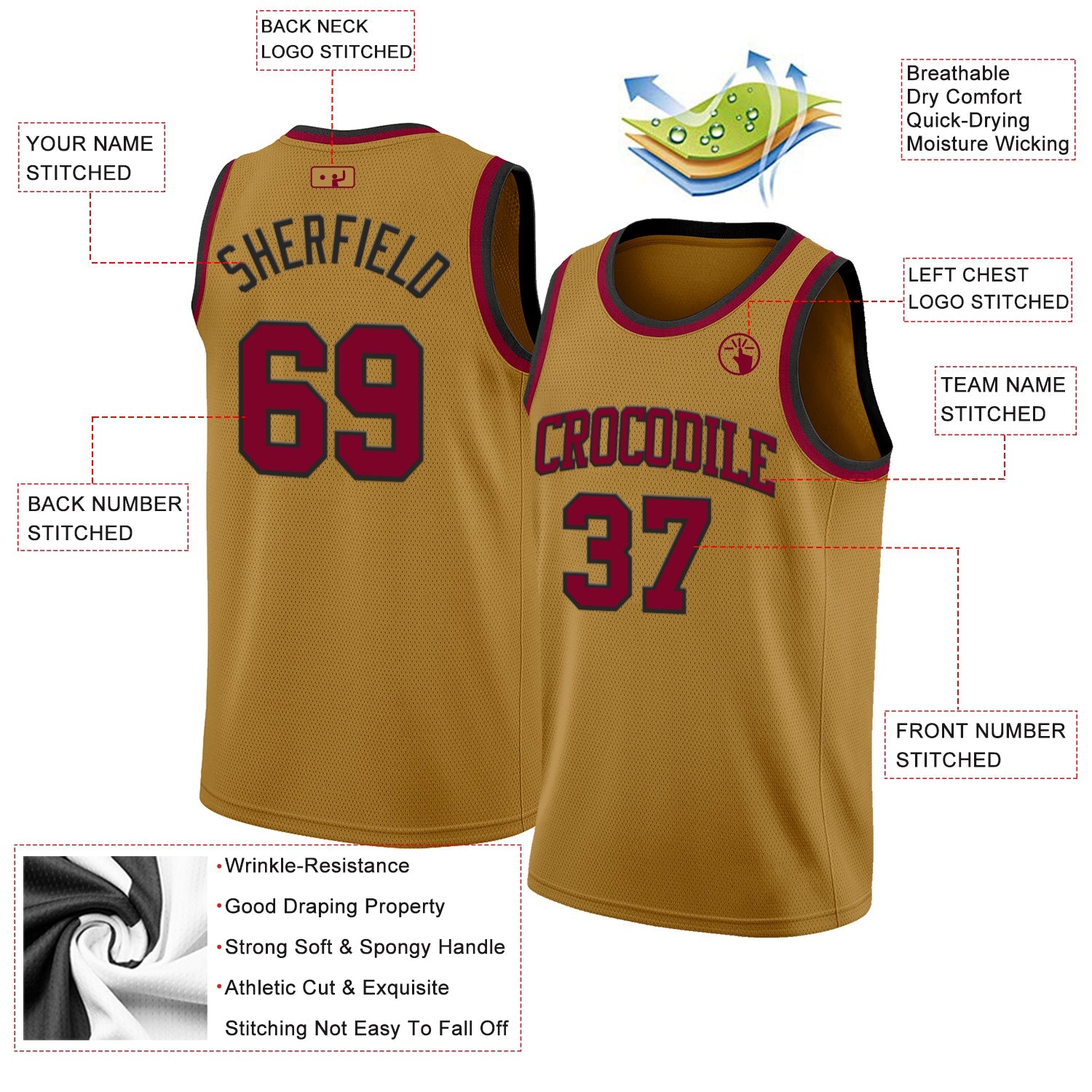 Custom Old Gold Maroon-Black Authentic Basketball Jersey - Sky-Custom