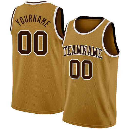 Custom Old Gold Brown-White Authentic Basketball Jersey - Sky-Custom