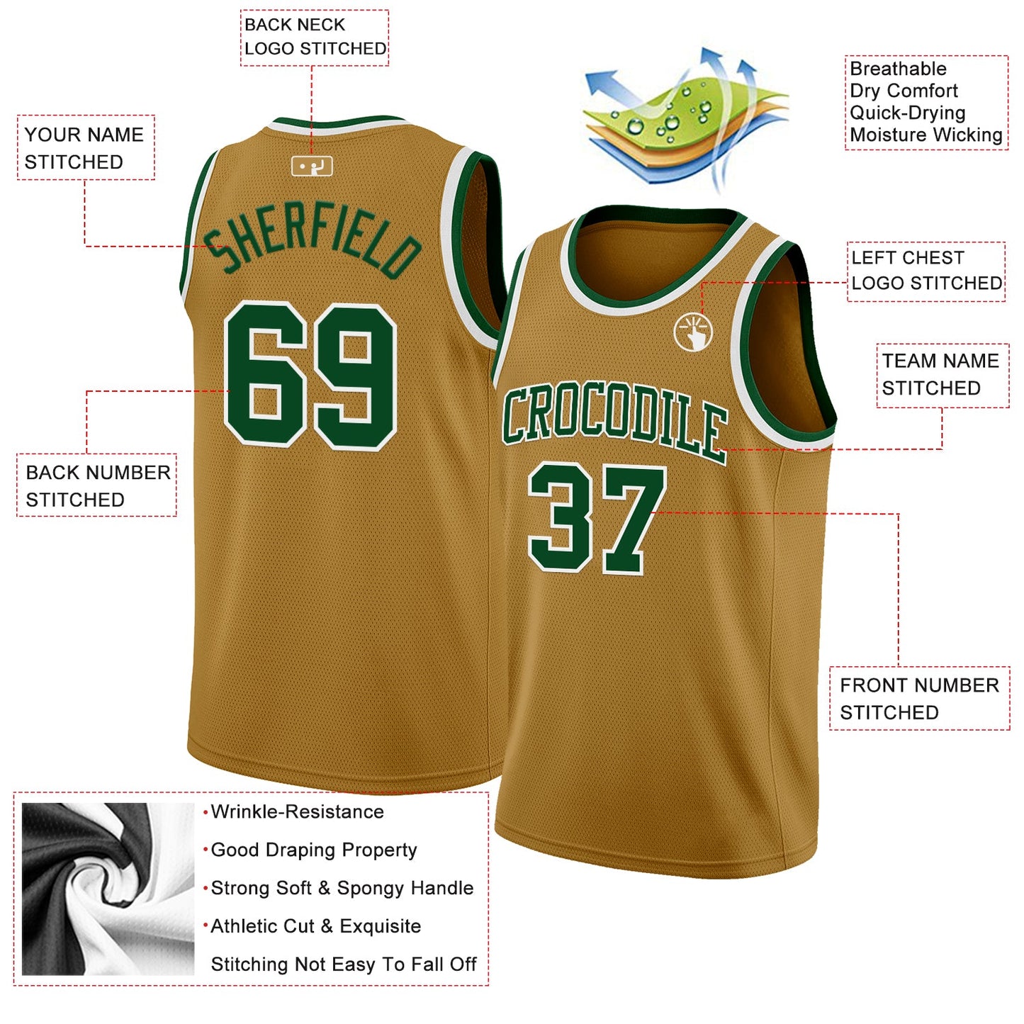 Custom Old Gold Green-White Authentic Basketball Jersey - Sky-Custom