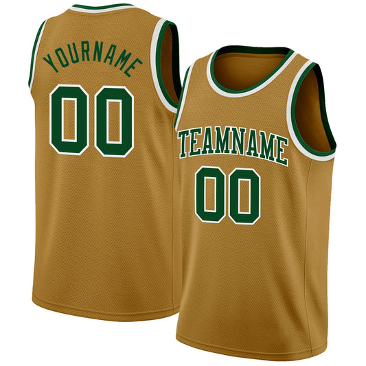 Custom Old Gold Green-White Authentic Basketball Jersey - Sky-Custom