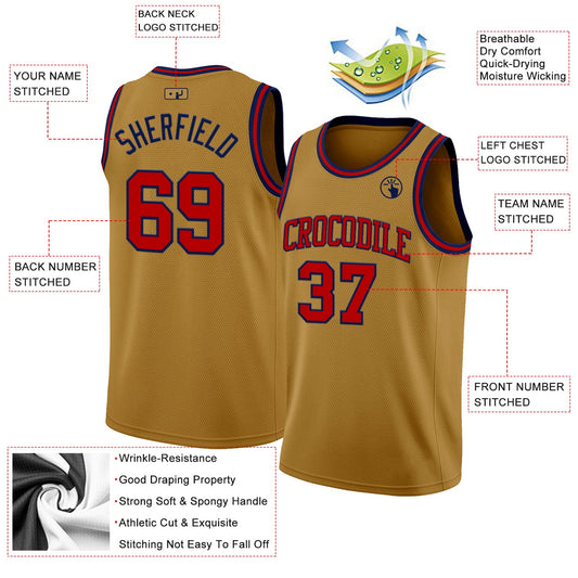 Custom Old Gold Red-Navy Authentic Basketball Jersey - Sky-Custom