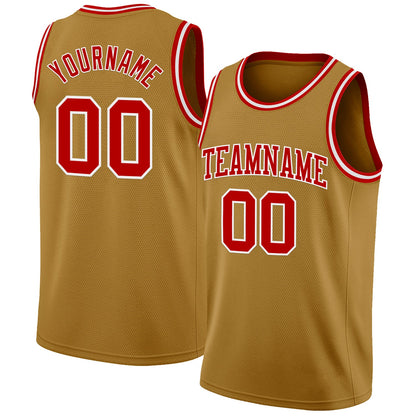 Custom Old Gold Red-White Authentic Basketball Jersey - Sky-Custom