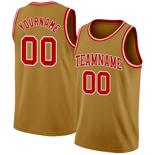 Custom Old Gold Red-White Authentic Basketball Jersey - Sky-Custom