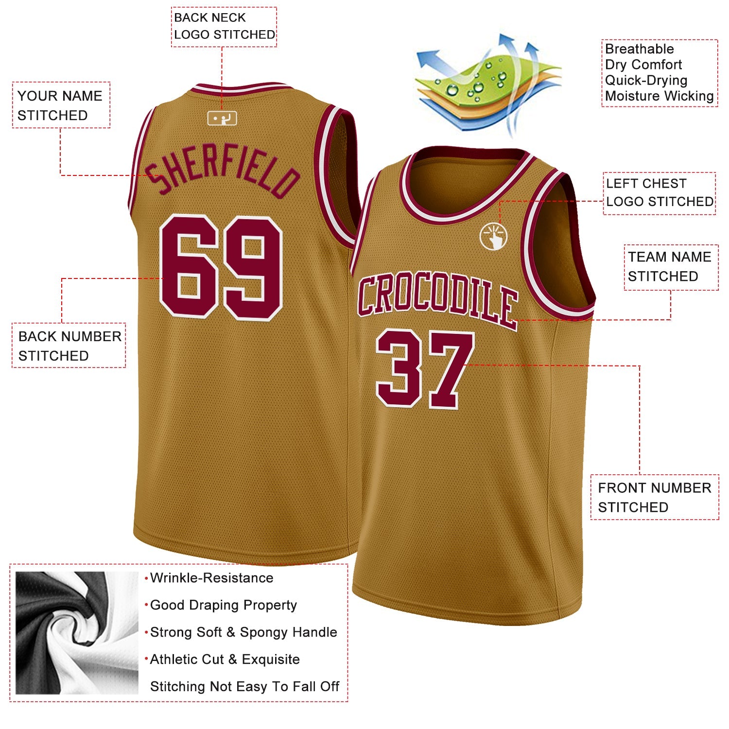 Custom Old Gold Maroon-White Authentic Basketball Jersey - Sky-Custom