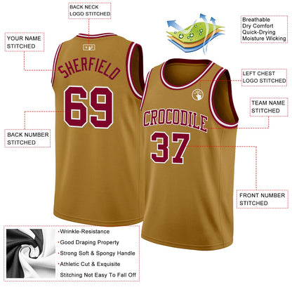Custom Old Gold Maroon-White Authentic Basketball Jersey - Sky-Custom