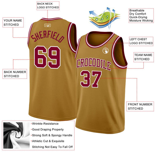 Custom Old Gold Maroon-White Authentic Basketball Jersey - Sky-Custom