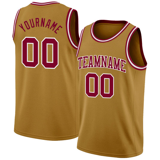 Custom Old Gold Maroon-White Authentic Basketball Jersey - Sky-Custom