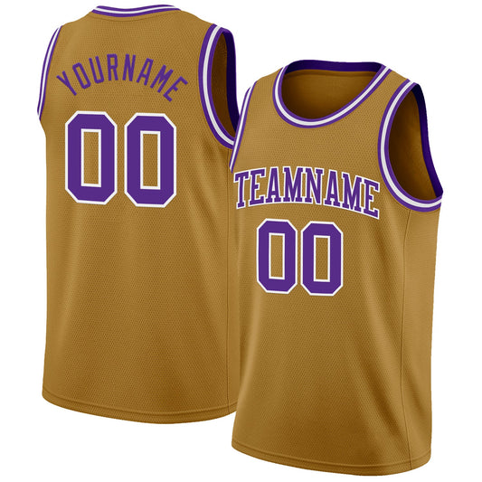 Custom Old Gold Purple-White Authentic Basketball Jersey - Sky-Custom