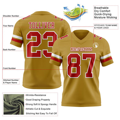 Custom Old Gold Red-White Mesh Authentic Football Jersey - Sky-Custom