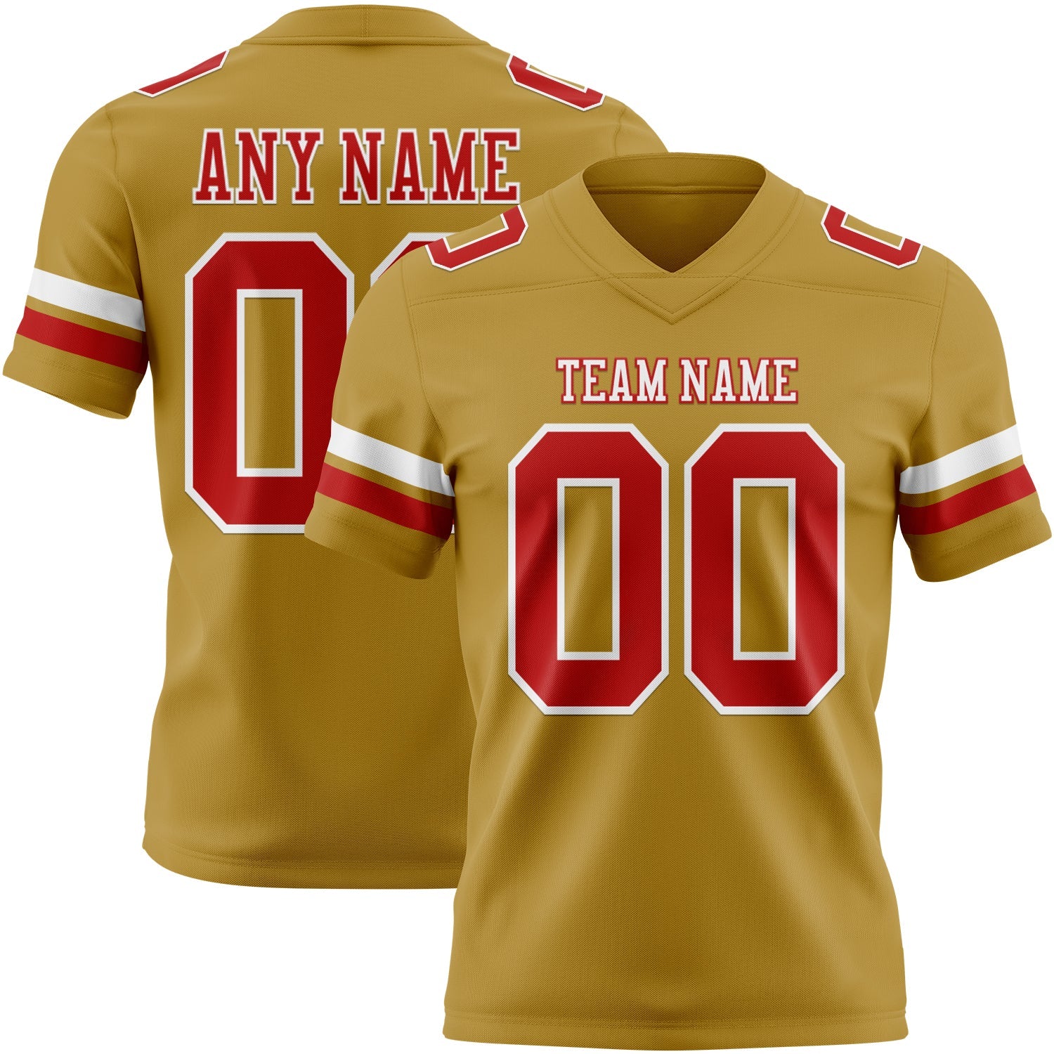 Custom Old Gold Red-White Mesh Authentic Football Jersey - Sky-Custom