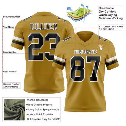Custom Old Gold Black-White Mesh Authentic Football Jersey - Sky-Custom