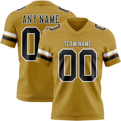 Custom Old Gold Black-White Mesh Authentic Football Jersey - Sky-Custom